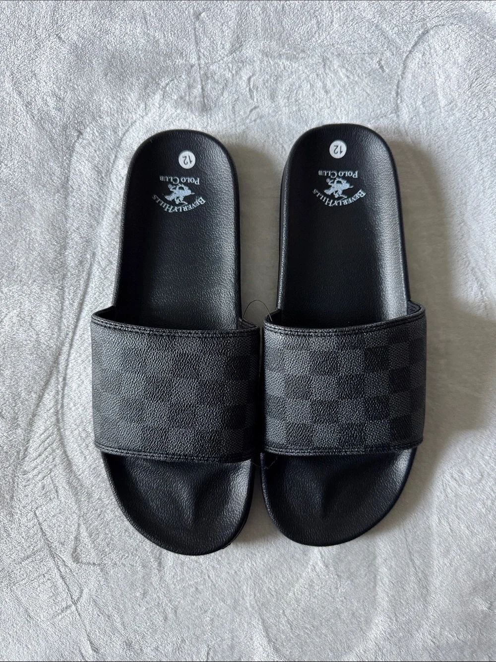 Beverly Hills Polo Club Black Check Slide Sandals